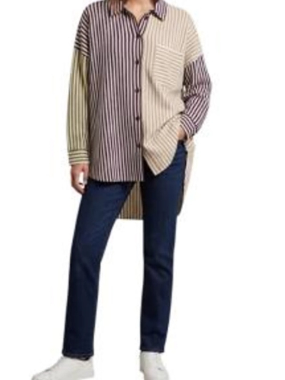 Cato Multi-Stripe Button-Down Shirt in Beige, Brown, Olive